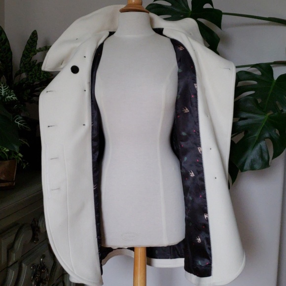 Beautiful Tulip Front Cream Color Hooded Pea Coat - Picture 5 of 8